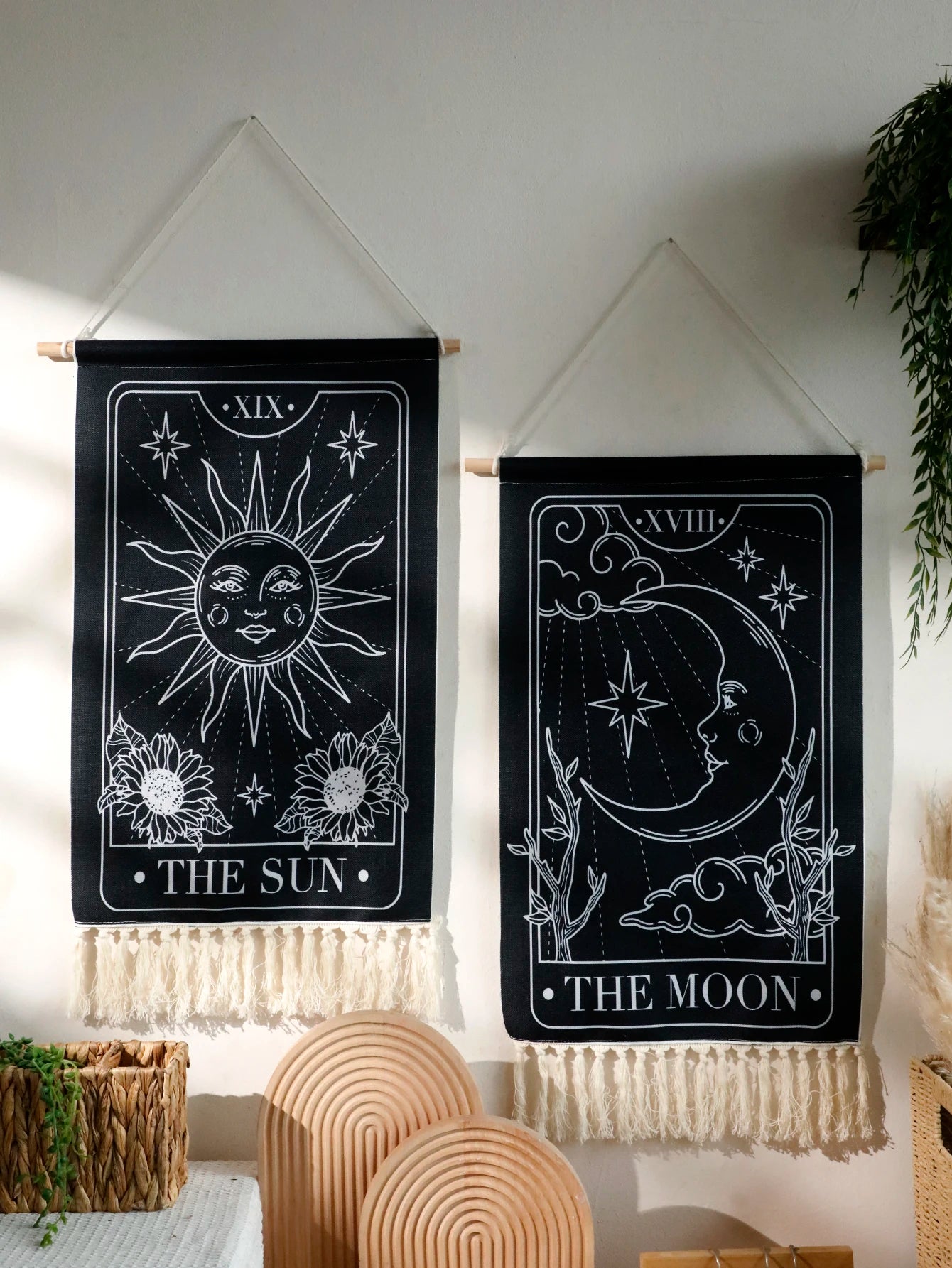 Black Sun Moon Tapestry Boho Bedroom Living Room Wall Decor Hanging Ornaments Aesthetic Room Decoration Crafts For Friend Gifts