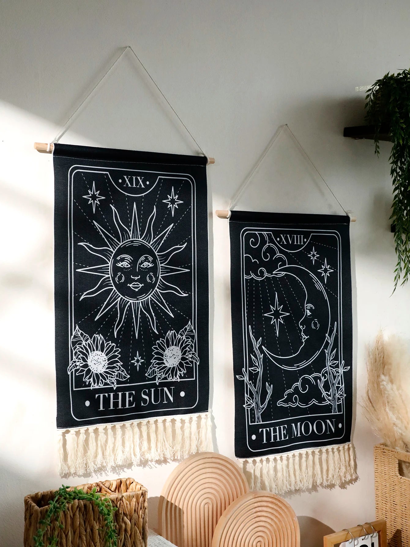 Black Sun Moon Tapestry Boho Bedroom Living Room Wall Decor Hanging Ornaments Aesthetic Room Decoration Crafts For Friend Gifts
