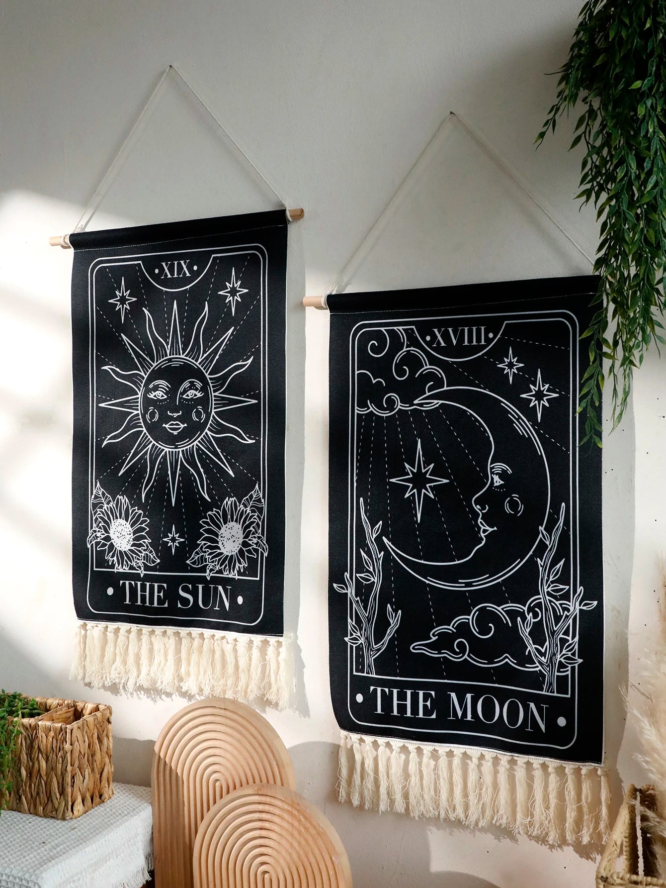 Black Sun Moon Tapestry Boho Bedroom Living Room Wall Decor Hanging Ornaments Aesthetic Room Decoration Crafts For Friend Gifts