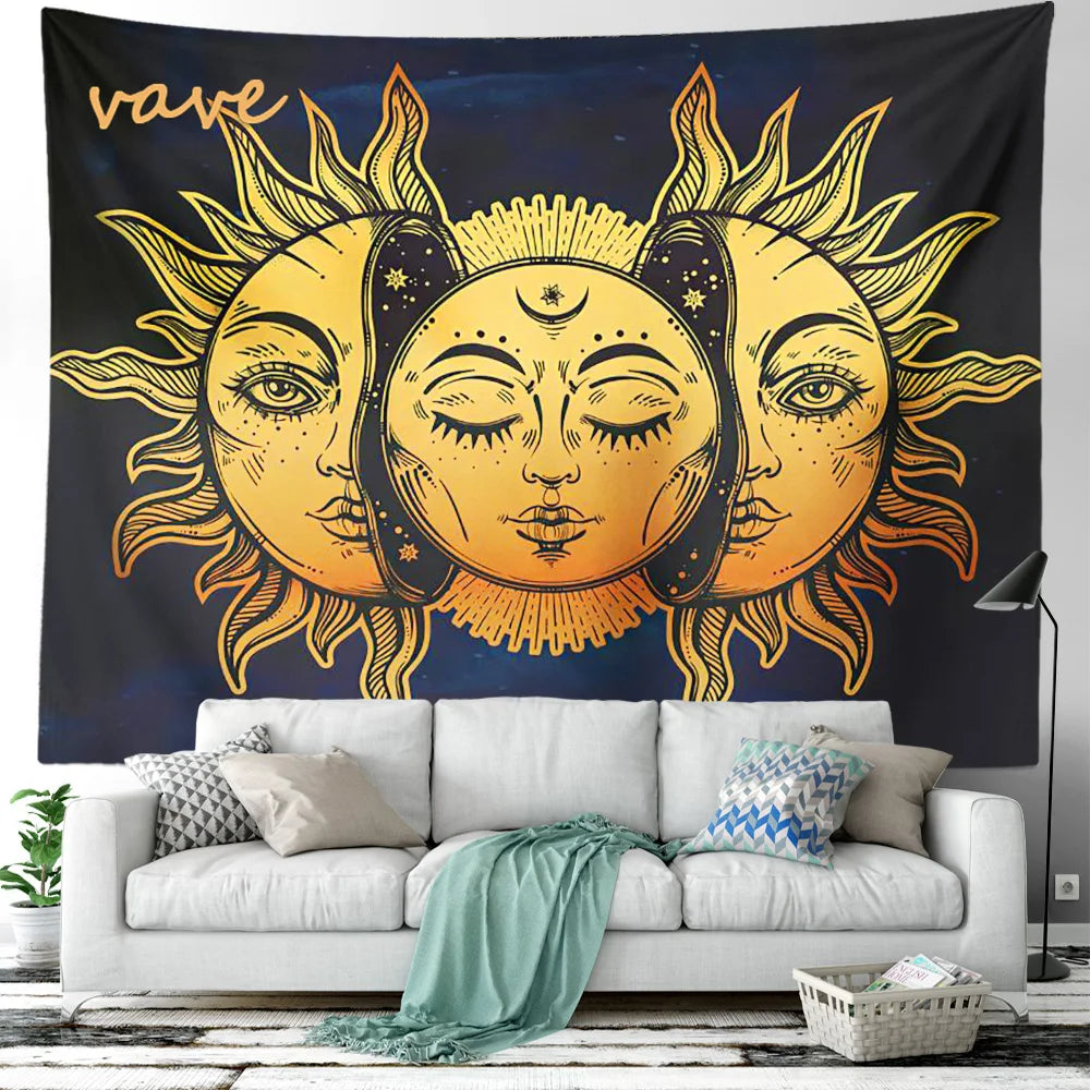 Witchcraft Astrology Mandala Tapestry Black and White Sun Moon Tarot Hippie Aesthetic Cloth Fabric Large Tapestry Wall Hanging