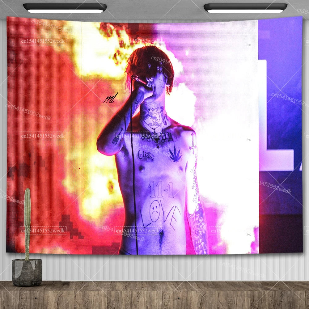 Lil Peep Tapestry Wall Hanging Look At The Sky Art Tapestry Blanket Black Hippie Witchcraft Tapestries Aesthetic Room Decor