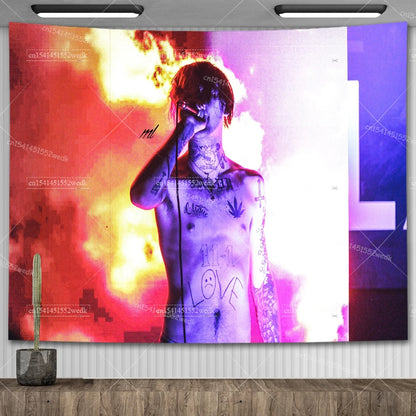 Lil Peep Tapestry Wall Hanging Look At The Sky Art Tapestry Blanket Black Hippie Witchcraft Tapestries Aesthetic Room Decor