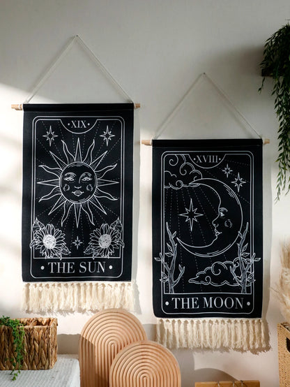 Black Sun Moon Tapestry Boho Bedroom Living Room Wall Decor Hanging Ornaments Aesthetic Room Decoration Crafts For Friend Gifts