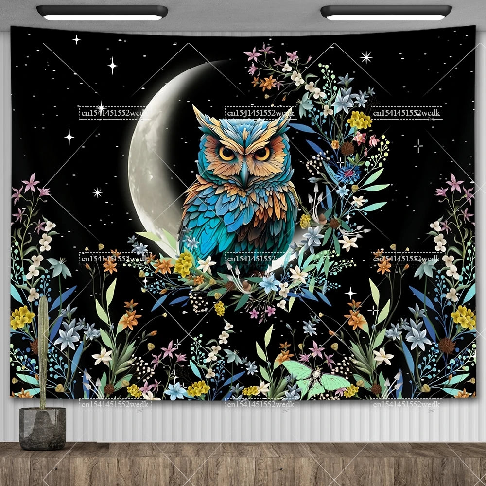Psychedelic Bohemian Wall Tapestry For Living Room Moon Phase And Stars Tapestrys Butterfly Snake Tapestries Tarot Altar Cloths