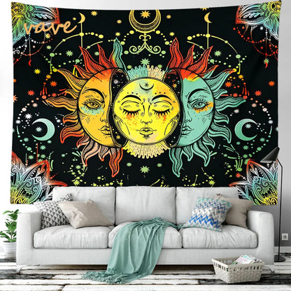 Witchcraft Astrology Mandala Tapestry Black and White Sun Moon Tarot Hippie Aesthetic Cloth Fabric Large Tapestry Wall Hanging