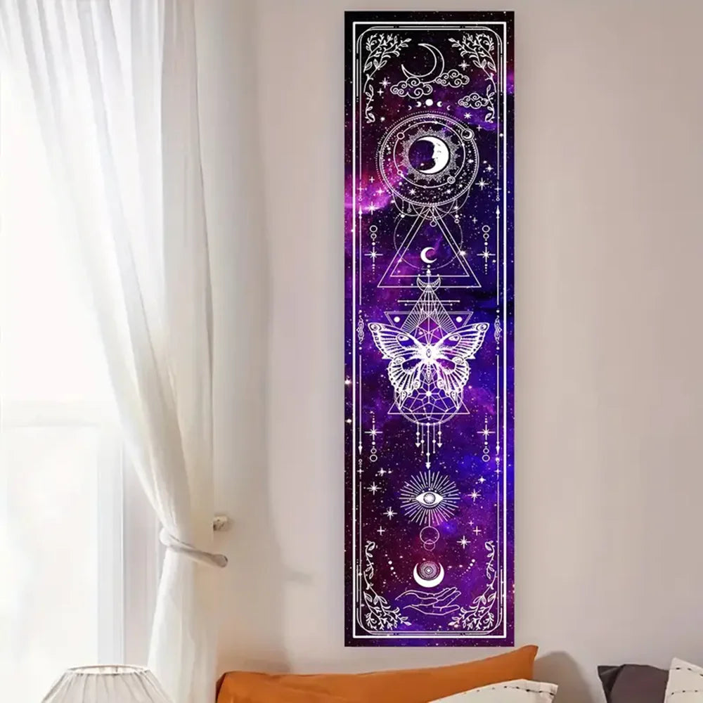 Butterfly Tapestry Sun and Moon Starry Sky Vertical Wall Hanging For Living Room Bedroom Gothic Witchy Aesthetic Home Decoration