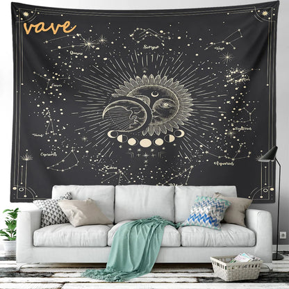 Witchcraft Astrology Mandala Tapestry Black and White Sun Moon Tarot Hippie Aesthetic Cloth Fabric Large Tapestry Wall Hanging