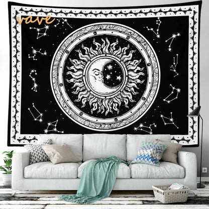 Witchcraft Astrology Mandala Tapestry Black and White Sun Moon Tarot Hippie Aesthetic Cloth Fabric Large Tapestry Wall Hanging
