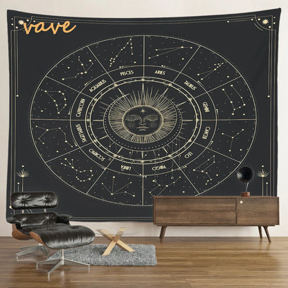 Witchcraft Astrology Mandala Tapestry Black and White Sun Moon Tarot Hippie Aesthetic Cloth Fabric Large Tapestry Wall Hanging