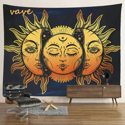 Witchcraft Astrology Mandala Tapestry Black and White Sun Moon Tarot Hippie Aesthetic Cloth Fabric Large Tapestry Wall Hanging