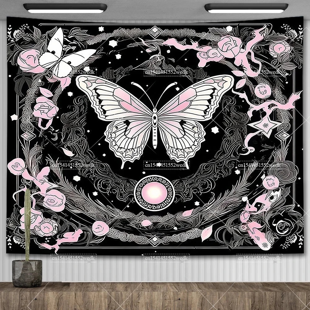Psychedelic Bohemian Wall Tapestry For Living Room Moon Phase And Stars Tapestrys Butterfly Snake Tapestries Tarot Altar Cloths