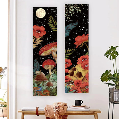 Moon Starry Sky Skull Wall Decoration Floral Mushroom Vertical Tapestry Wall Hanging For Living Room Bedroom Home Room Decor