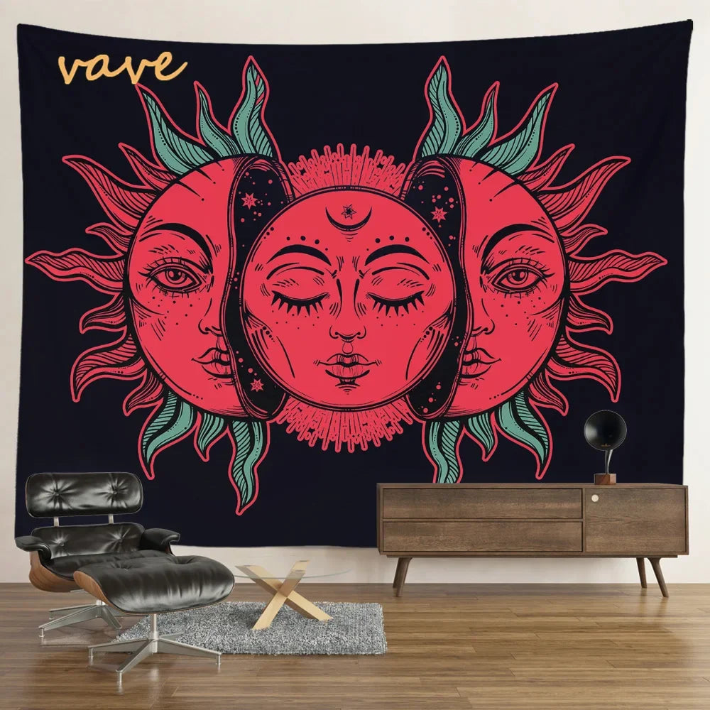 Witchcraft Astrology Mandala Tapestry Black and White Sun Moon Tarot Hippie Aesthetic Cloth Fabric Large Tapestry Wall Hanging