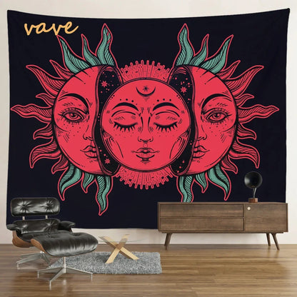 Witchcraft Astrology Mandala Tapestry Black and White Sun Moon Tarot Hippie Aesthetic Cloth Fabric Large Tapestry Wall Hanging