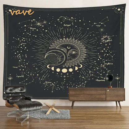 Witchcraft Astrology Mandala Tapestry Black and White Sun Moon Tarot Hippie Aesthetic Cloth Fabric Large Tapestry Wall Hanging