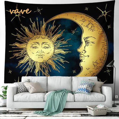 Witchcraft Astrology Mandala Tapestry Black and White Sun Moon Tarot Hippie Aesthetic Cloth Fabric Large Tapestry Wall Hanging