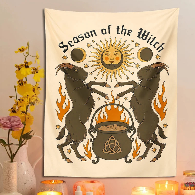 Sun Moon cat Tapestry Wall Hanging Tarot retro black white cat psychedelic love star for Living Room Home Dorm Decor Cloth gift