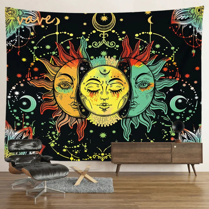 Witchcraft Astrology Mandala Tapestry Black and White Sun Moon Tarot Hippie Aesthetic Cloth Fabric Large Tapestry Wall Hanging