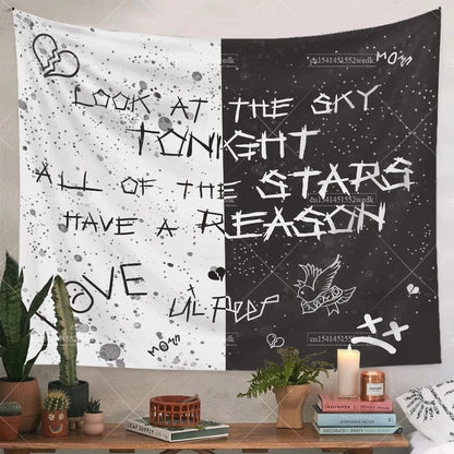 Lil Peep Tapestry Wall Hanging Look At The Sky Art Tapestry Blanket Black Hippie Witchcraft Tapestries Aesthetic Room Decor