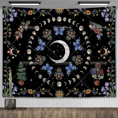 Psychedelic Bohemian Wall Tapestry For Living Room Moon Phase And Stars Tapestrys Butterfly Snake Tapestries Tarot Altar Cloths