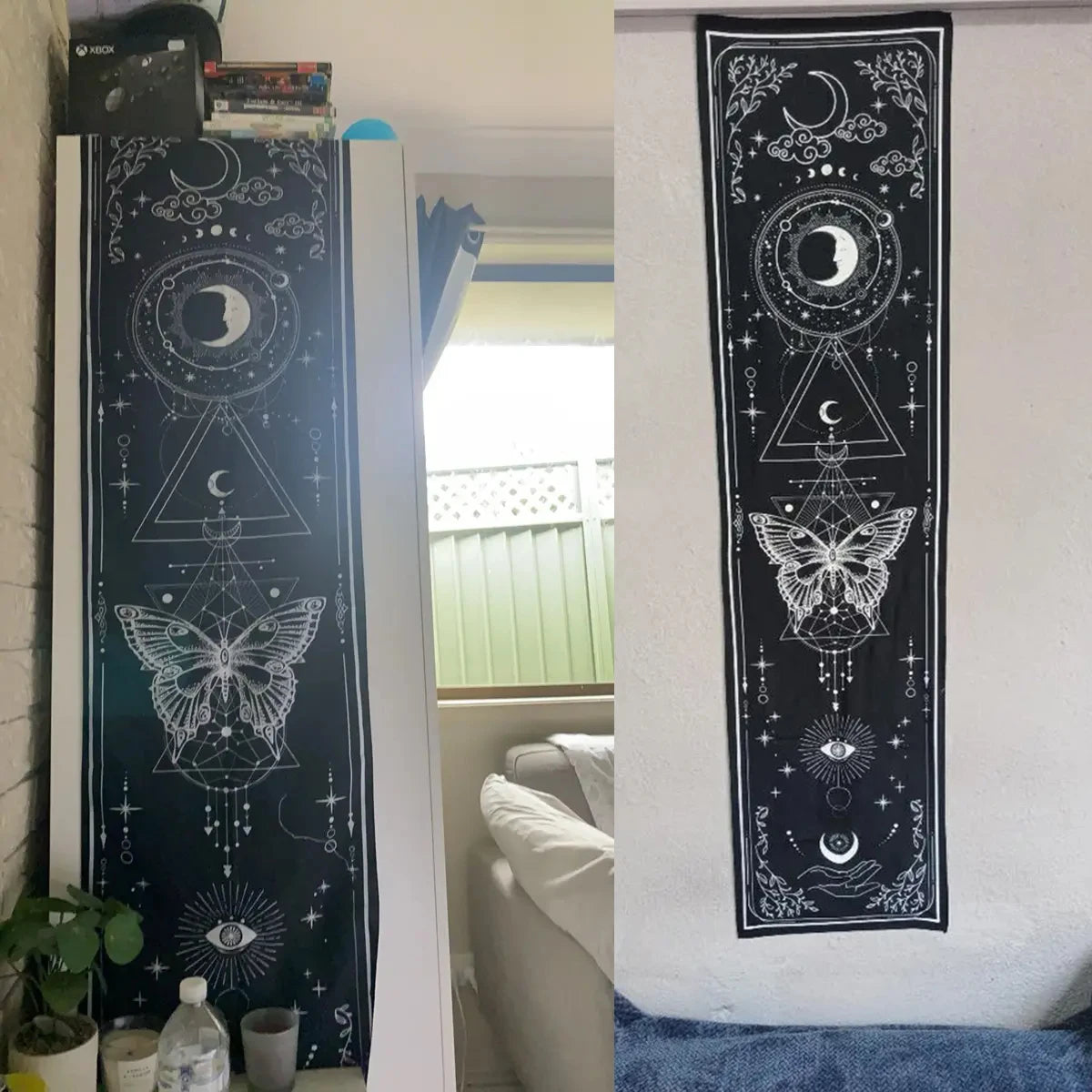 Butterfly Tapestry Sun and Moon Starry Sky Vertical Wall Hanging For Living Room Bedroom Gothic Witchy Aesthetic Home Decoration