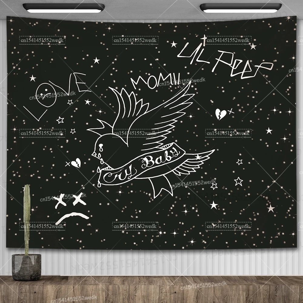 Lil Peep Tapestry Wall Hanging Look At The Sky Art Tapestry Blanket Black Hippie Witchcraft Tapestries Aesthetic Room Decor
