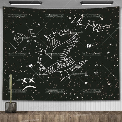Lil Peep Tapestry Wall Hanging Look At The Sky Art Tapestry Blanket Black Hippie Witchcraft Tapestries Aesthetic Room Decor