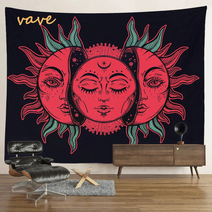 Witchcraft Astrology Mandala Tapestry Black and White Sun Moon Tarot Hippie Aesthetic Cloth Fabric Large Tapestry Wall Hanging