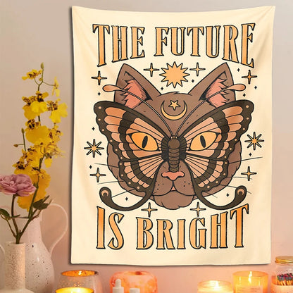 Sun Moon cat Tapestry Wall Hanging Tarot retro black white cat psychedelic love star for Living Room Home Dorm Decor Cloth gift