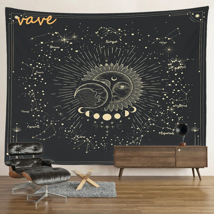 Witchcraft Astrology Mandala Tapestry Black and White Sun Moon Tarot Hippie Aesthetic Cloth Fabric Large Tapestry Wall Hanging