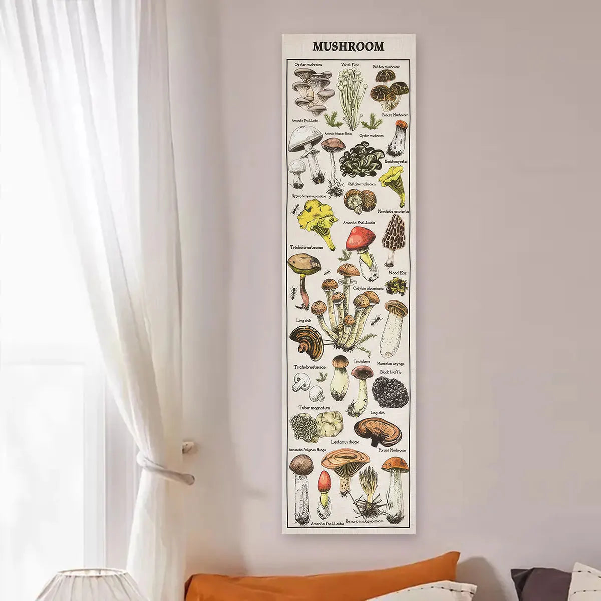 Floral & Plants Chart Vertical Tapestry Mushrooms Wall Hanging Reference llustrative Botanical Art Tapestry Flowers Home Decor