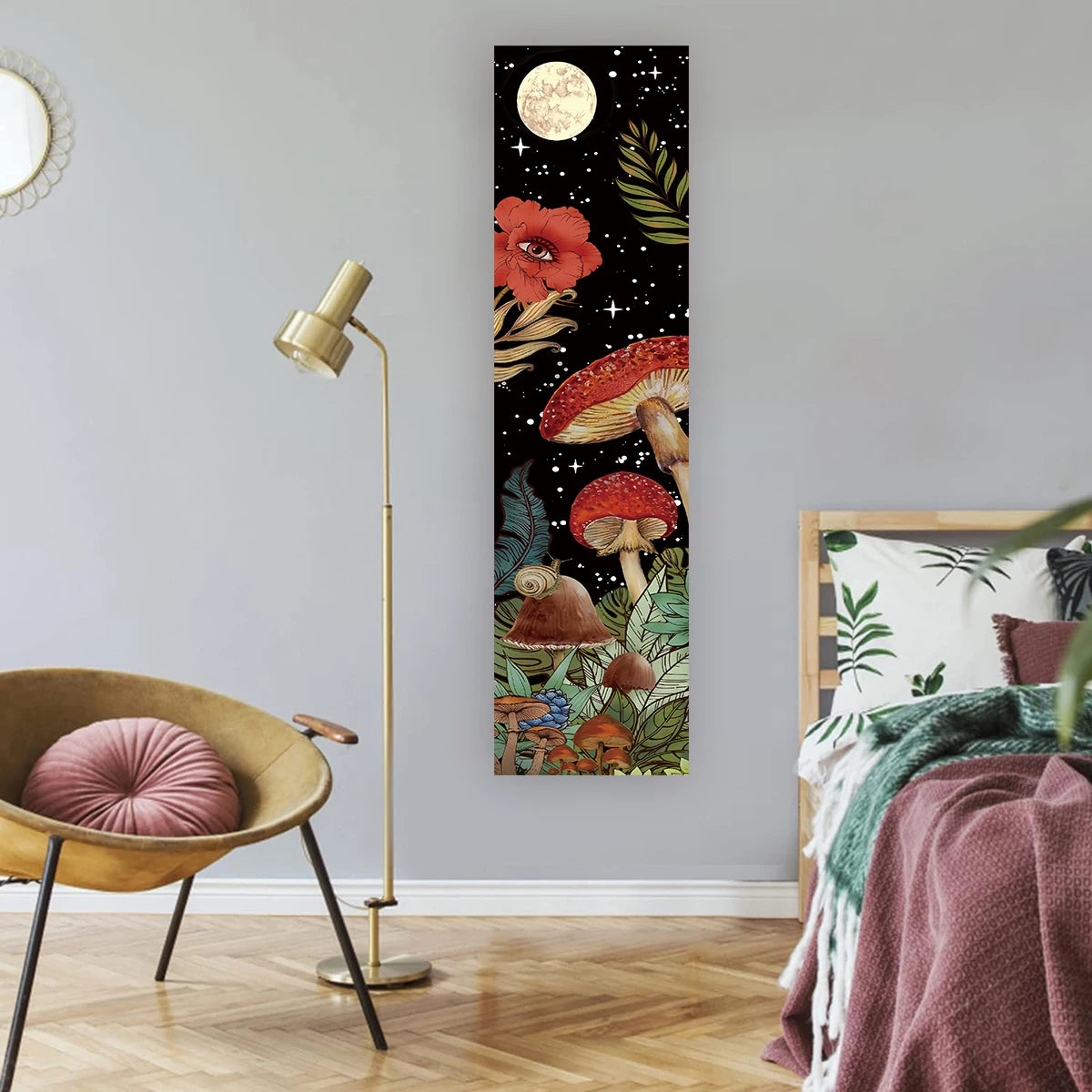 Moon Starry Sky Skull Wall Decoration Floral Mushroom Vertical Tapestry Wall Hanging For Living Room Bedroom Home Room Decor