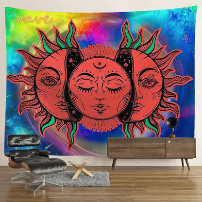 Witchcraft Astrology Mandala Tapestry Black and White Sun Moon Tarot Hippie Aesthetic Cloth Fabric Large Tapestry Wall Hanging