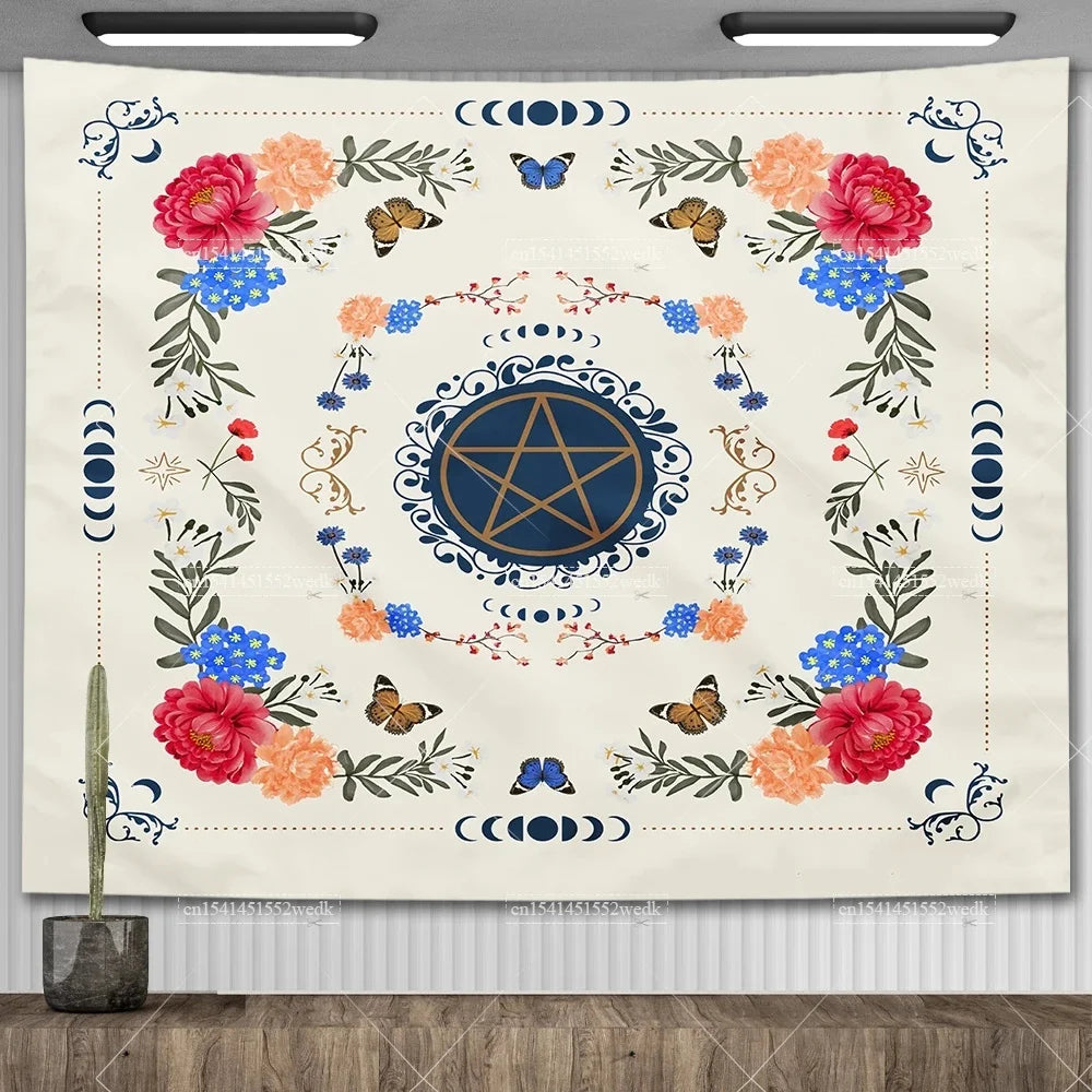 Psychedelic Bohemian Wall Tapestry For Living Room Moon Phase And Stars Tapestrys Butterfly Snake Tapestries Tarot Altar Cloths