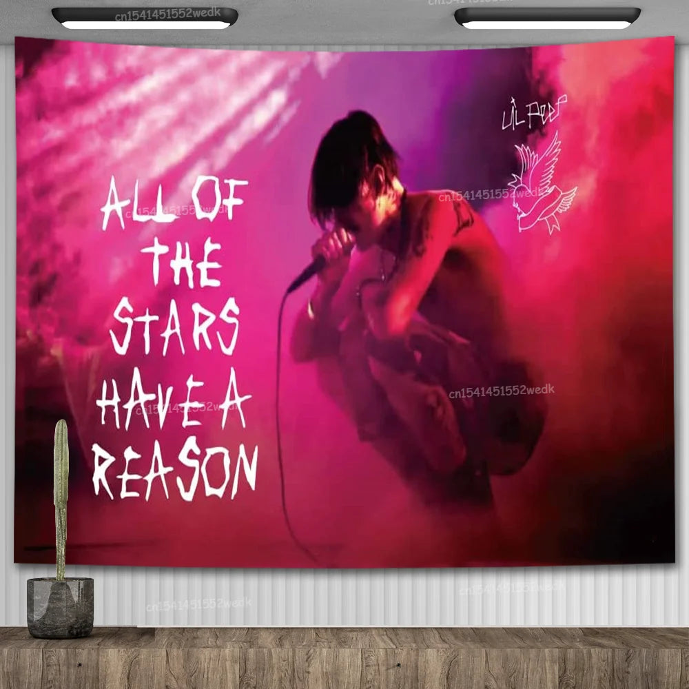 Lil Peep Tapestry Wall Hanging Look At The Sky Art Tapestry Blanket Black Hippie Witchcraft Tapestries Aesthetic Room Decor