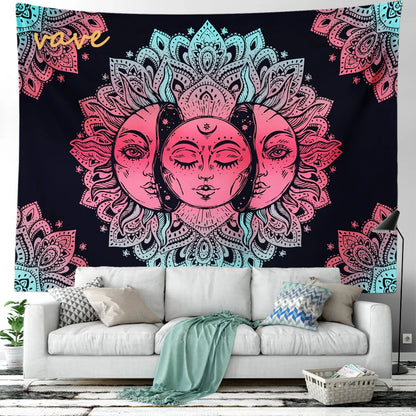 Witchcraft Astrology Mandala Tapestry Black and White Sun Moon Tarot Hippie Aesthetic Cloth Fabric Large Tapestry Wall Hanging