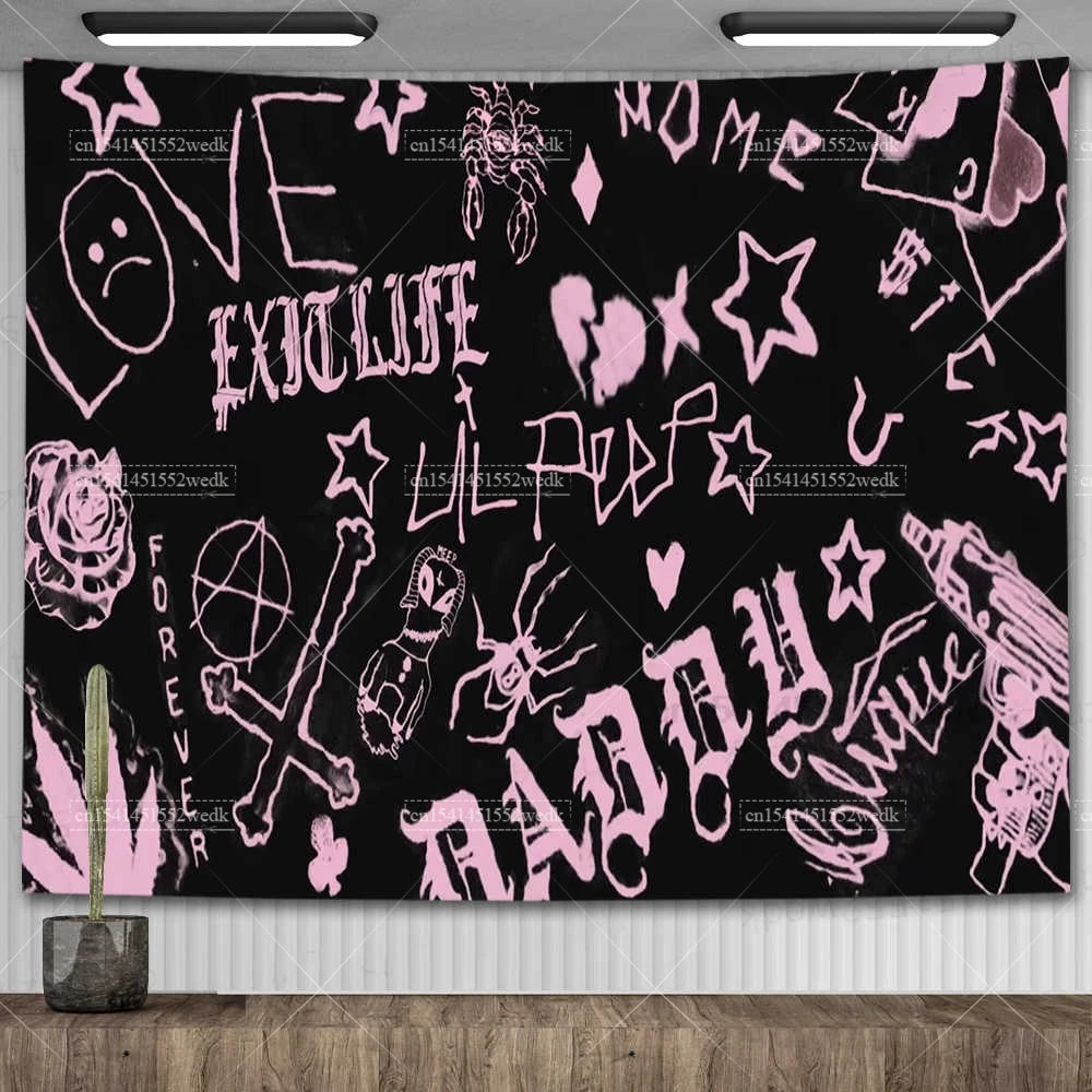 Lil Peep Tapestry Wall Hanging Look At The Sky Art Tapestry Blanket Black Hippie Witchcraft Tapestries Aesthetic Room Decor