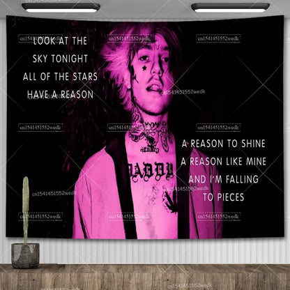 Lil Peep Tapestry Wall Hanging Look At The Sky Art Tapestry Blanket Black Hippie Witchcraft Tapestries Aesthetic Room Decor