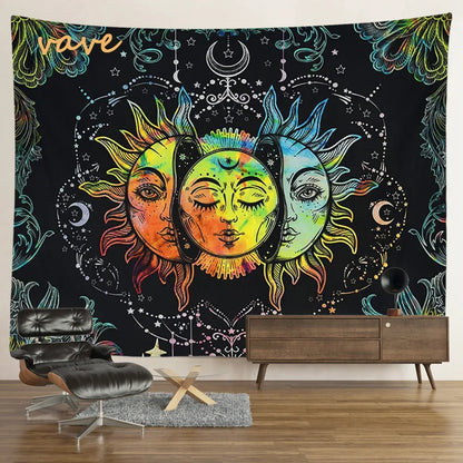 Witchcraft Astrology Mandala Tapestry Black and White Sun Moon Tarot Hippie Aesthetic Cloth Fabric Large Tapestry Wall Hanging