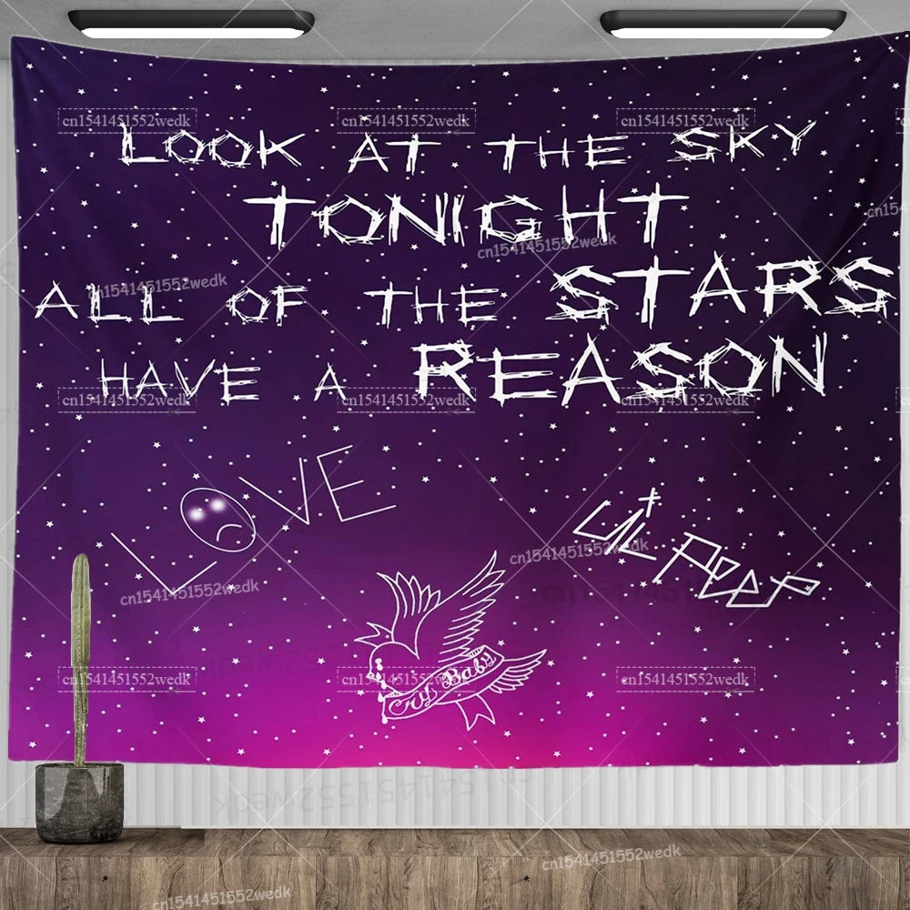 Lil Peep Tapestry Wall Hanging Look At The Sky Art Tapestry Blanket Black Hippie Witchcraft Tapestries Aesthetic Room Decor