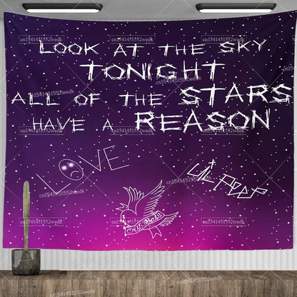 Lil Peep Tapestry Wall Hanging Look At The Sky Art Tapestry Blanket Black Hippie Witchcraft Tapestries Aesthetic Room Decor