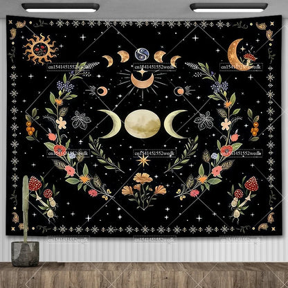 Psychedelic Bohemian Wall Tapestry For Living Room Moon Phase And Stars Tapestrys Butterfly Snake Tapestries Tarot Altar Cloths