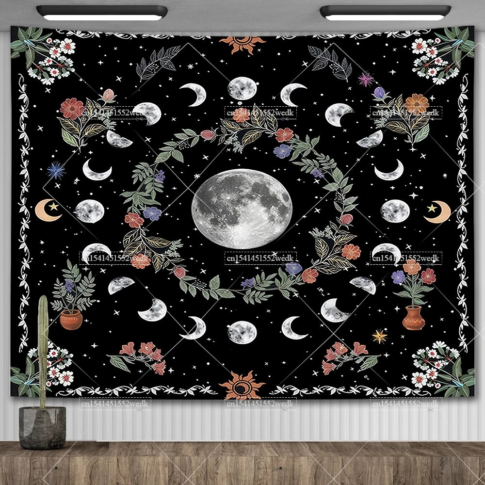Psychedelic Bohemian Wall Tapestry For Living Room Moon Phase And Stars Tapestrys Butterfly Snake Tapestries Tarot Altar Cloths