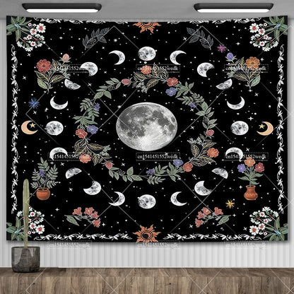 Psychedelic Bohemian Wall Tapestry For Living Room Moon Phase And Stars Tapestrys Butterfly Snake Tapestries Tarot Altar Cloths