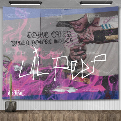 Lil Peep Tapestry Wall Hanging Look At The Sky Art Tapestry Blanket Black Hippie Witchcraft Tapestries Aesthetic Room Decor