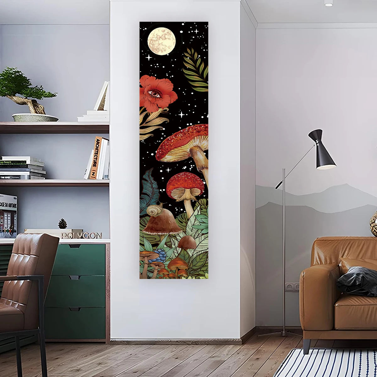 Moon Starry Sky Skull Wall Decoration Floral Mushroom Vertical Tapestry Wall Hanging For Living Room Bedroom Home Room Decor