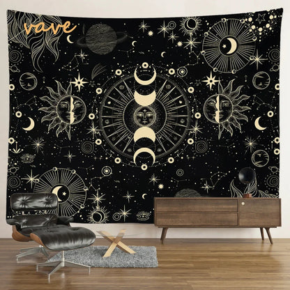 Witchcraft Astrology Mandala Tapestry Black and White Sun Moon Tarot Hippie Aesthetic Cloth Fabric Large Tapestry Wall Hanging