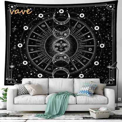 Witchcraft Astrology Mandala Tapestry Black and White Sun Moon Tarot Hippie Aesthetic Cloth Fabric Large Tapestry Wall Hanging