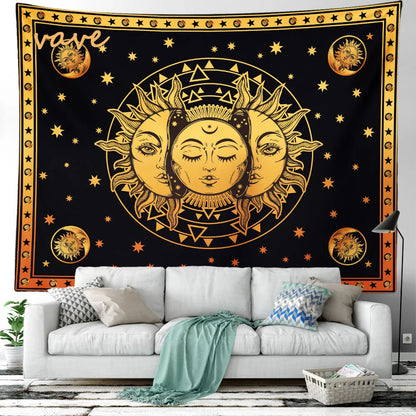 Witchcraft Astrology Mandala Tapestry Black and White Sun Moon Tarot Hippie Aesthetic Cloth Fabric Large Tapestry Wall Hanging