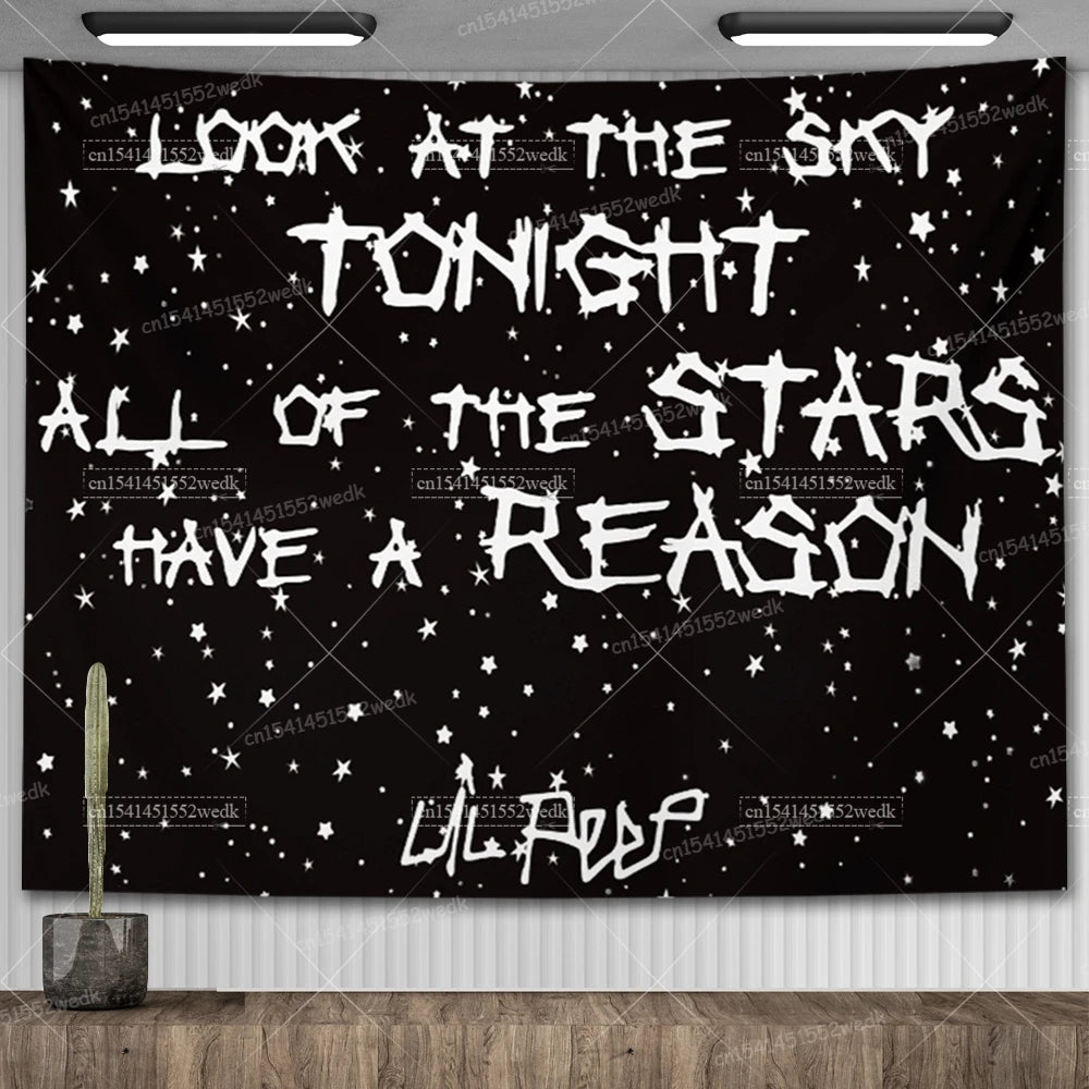 Lil Peep Tapestry Wall Hanging Look At The Sky Art Tapestry Blanket Black Hippie Witchcraft Tapestries Aesthetic Room Decor